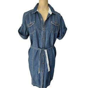 VTG Canyon River Blues Denim Dress‎ Women's Size Large 14/16 Short Sleeve Pocket